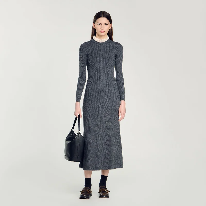 Sandro Elorine Knit Maxi Dress Dark Grey