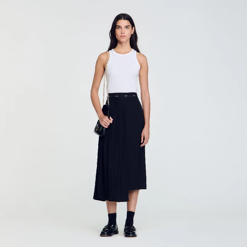 Sandro Marianne Long Asymmetrical Skirt Black