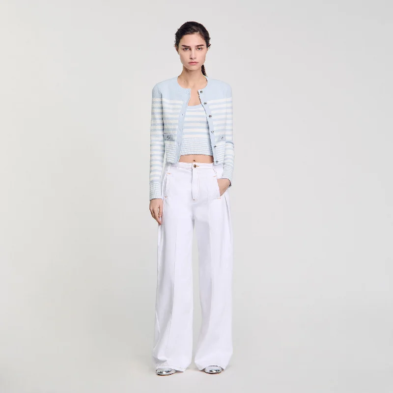 Sandro Biarritz Striped Cardigan Sky Blue