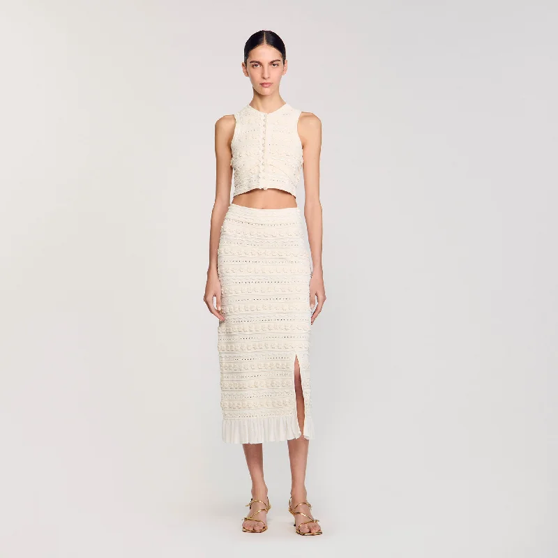 Sandro Sartene Long Skirt With Crochet Detailing Ecru