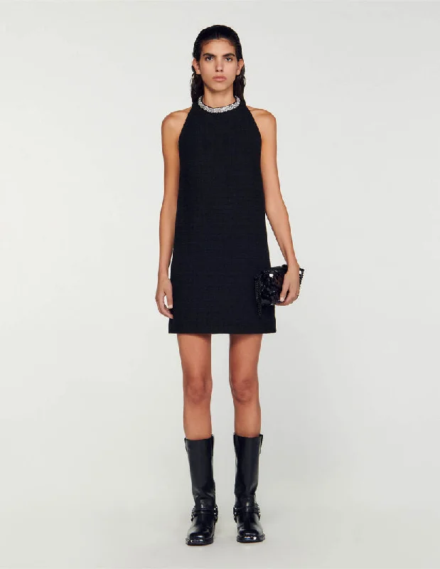 Sandro Dorinna Dress With Jewellery Collar Black