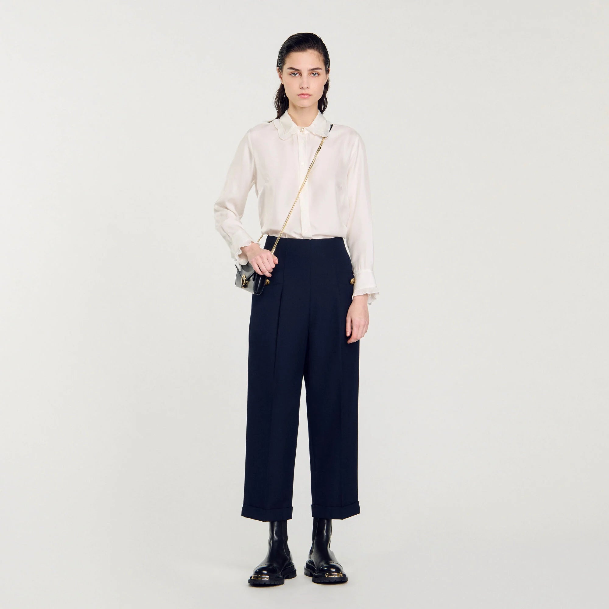 Sandro Sieny Wide-Leg Trousers Navy Blue