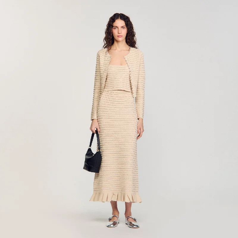 Sandro Merveilleuse Decorative Knit  Skirt Beige