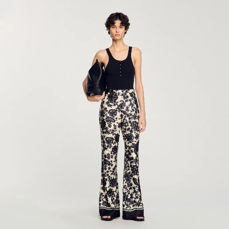 Sandro Perel Floral Trousers Ecru / Black