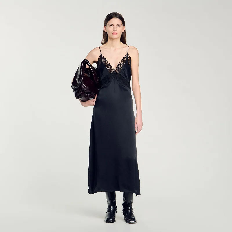 Sandro Malvina Lace Maxi Dress Black