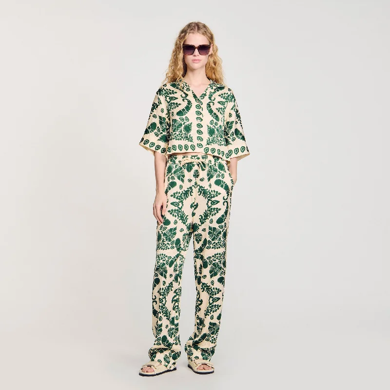 Sandro Cavalaire Floral Trousers Ecru / Green