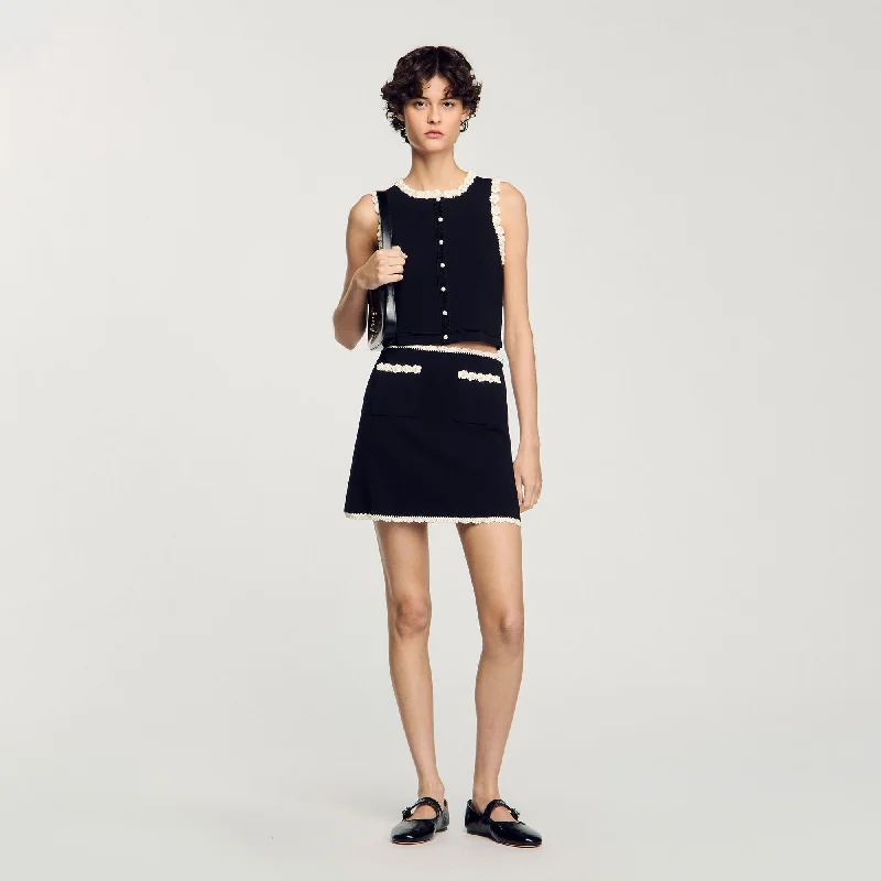 Sandro Fleur Short Skirt With Crochet Details Black