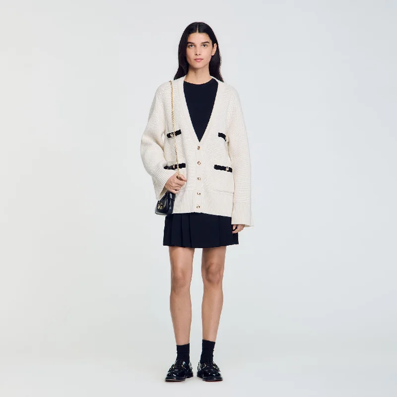 Sandro Martie Long Wool Cardigan Ecru