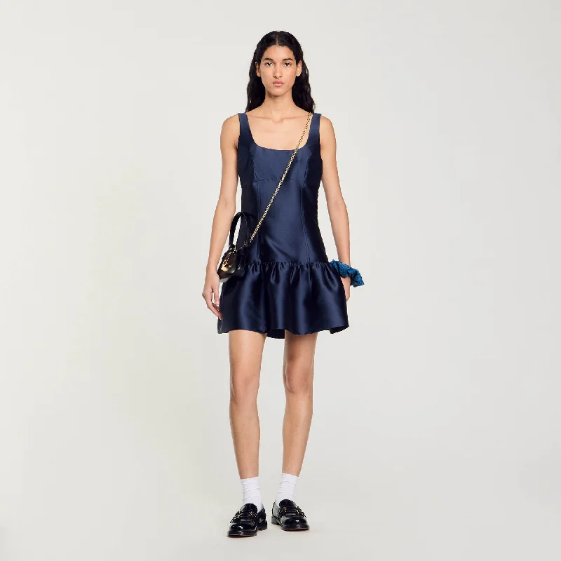 Sandro Eclipse Short Satin Dress Midnight Blue