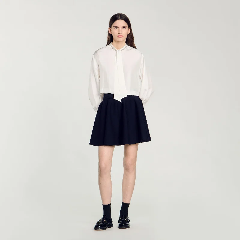 Sandro Catherine Pleated Skirt Navy Blue