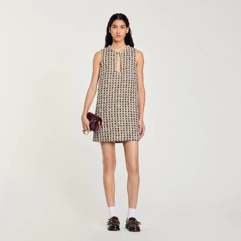 Sandro Twiggy Short Tweed Dress Camel / Deep Blu