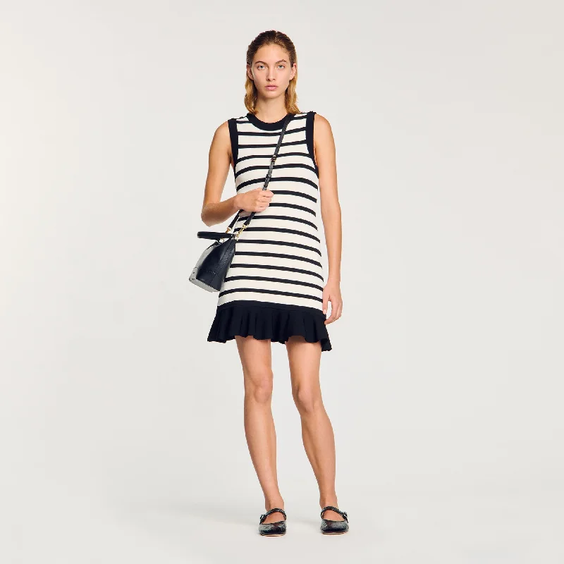 Sandro Sicilia Striped Knit Short Dress Ecru / Black