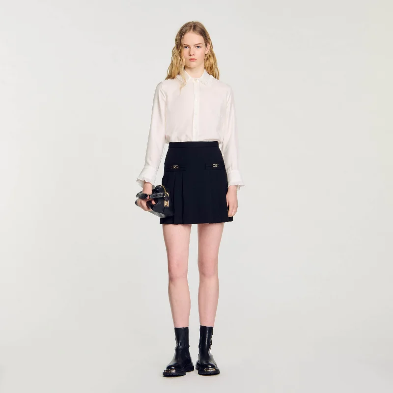 Sandro Rebeca Short Skirt With Stitched Pleats Black