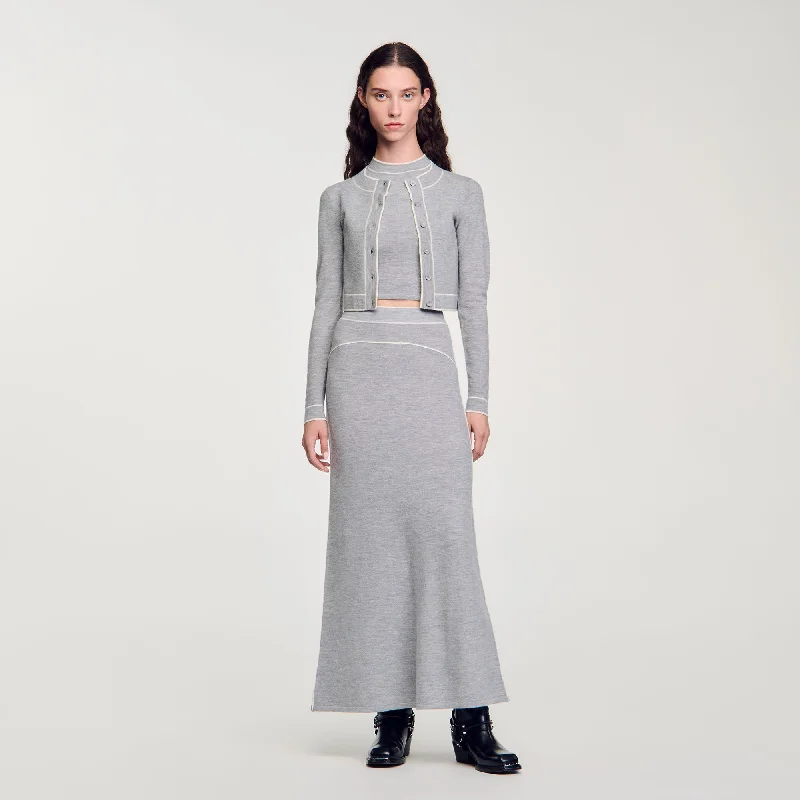 Sandro Oriane Long Wool Skirt Grey