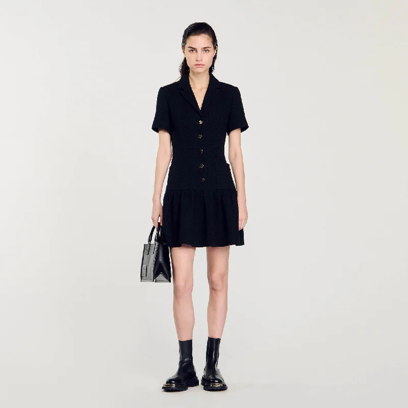 Sandro Raphaelle Short Tweed Dress Black